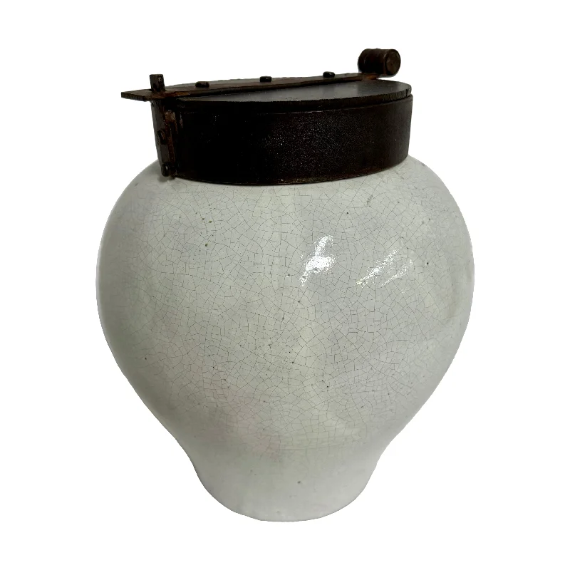 Crackle Glaze Ceramic Urn with Metal Lid