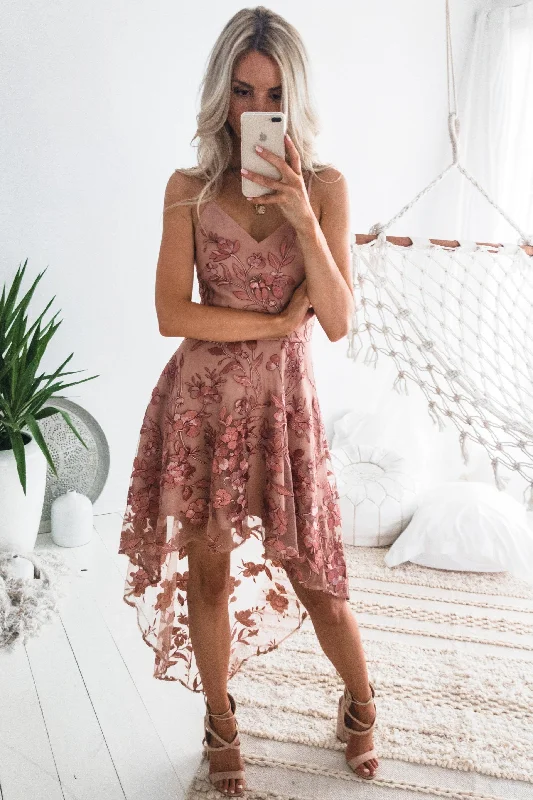 Saskia High Low Dress - Embroidery Rose