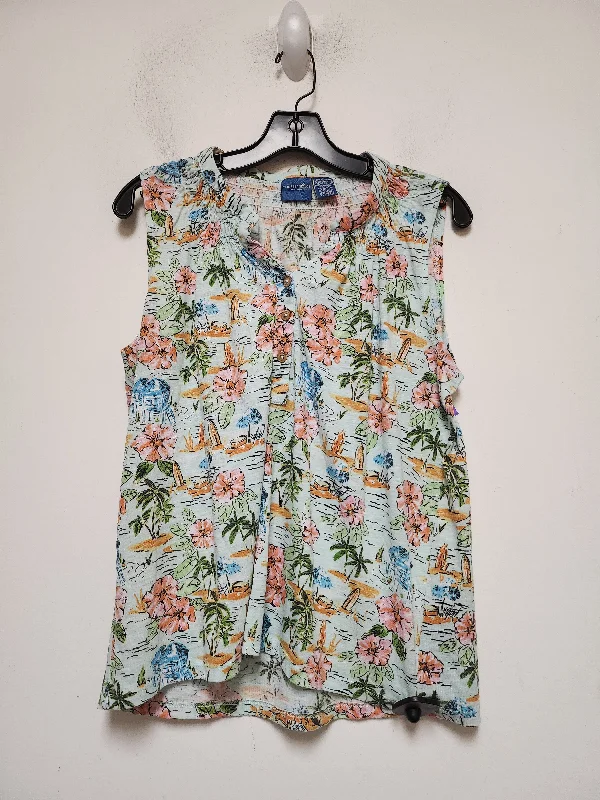 Tropical Print Top Sleeveless Caribbean Joe, Size L