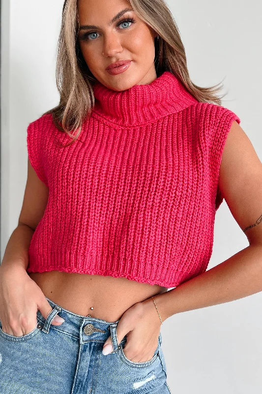 In My Fun Era Sleeveless Crop Turtleneck Sweater (Hot Pink)