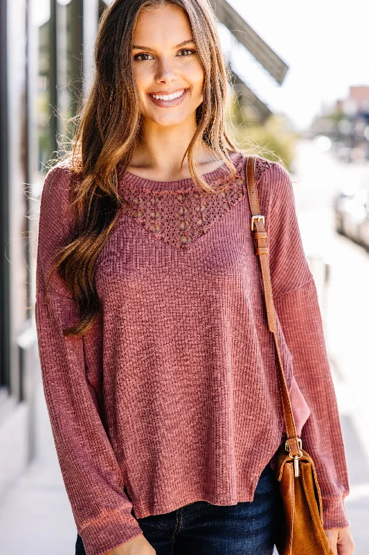 On The Way Rose Pink Crochet Yoke Sweater