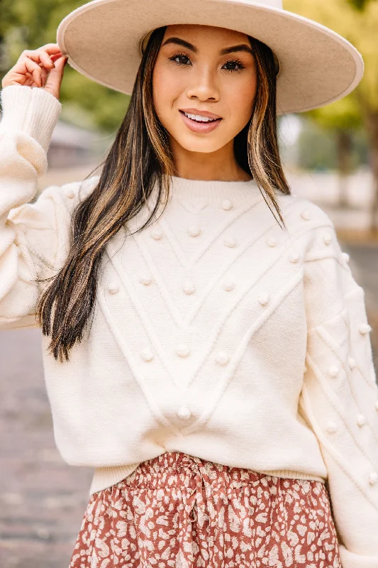 Simple Love Ivory White Pompom Sweater