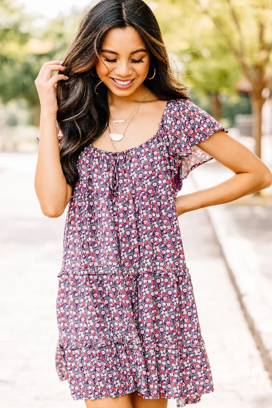 Ask Away Plum Purple Ditsy Floral Mini Dress