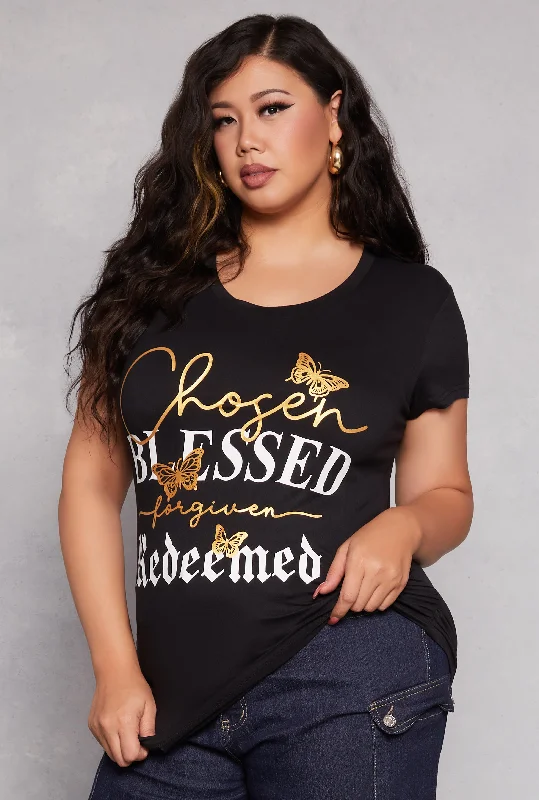 Plus Size Chosen Blessed Foil Screen Graphic Tee