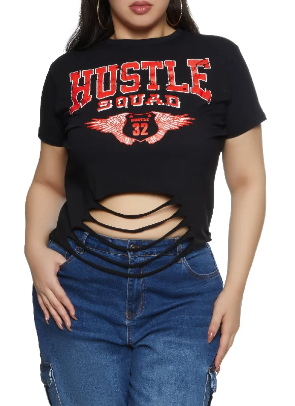 Plus Size Hustle Squad Laser Cut Graphic Tee