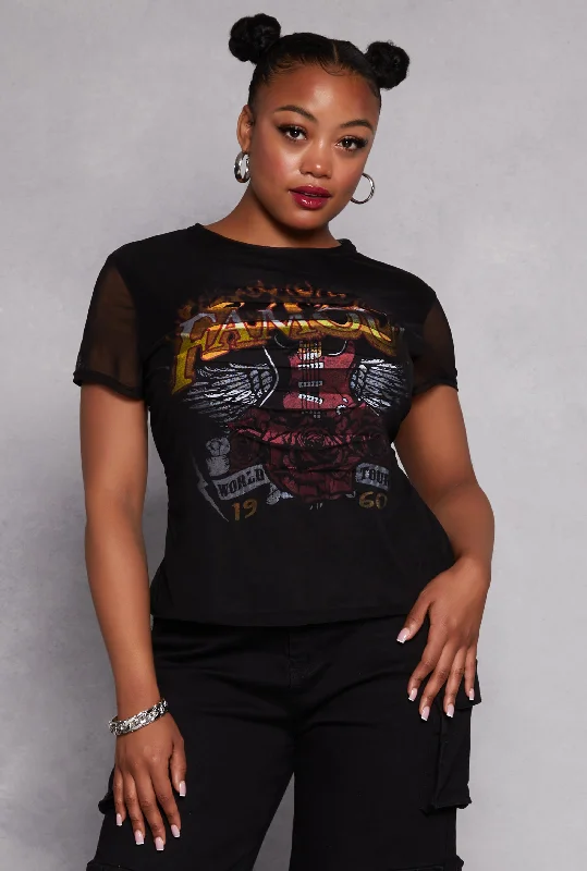 Plus Size Mesh Famous Laser Cut Graphic Tee