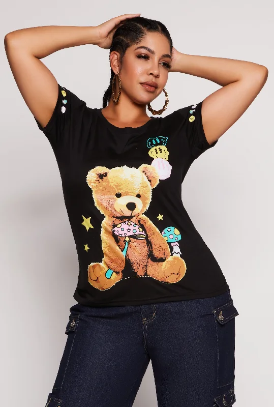 Plus Size Psychedelic Bear Graphic Tee