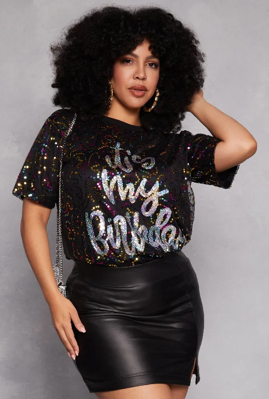 Plus Size Sequin Its My Birthday Top