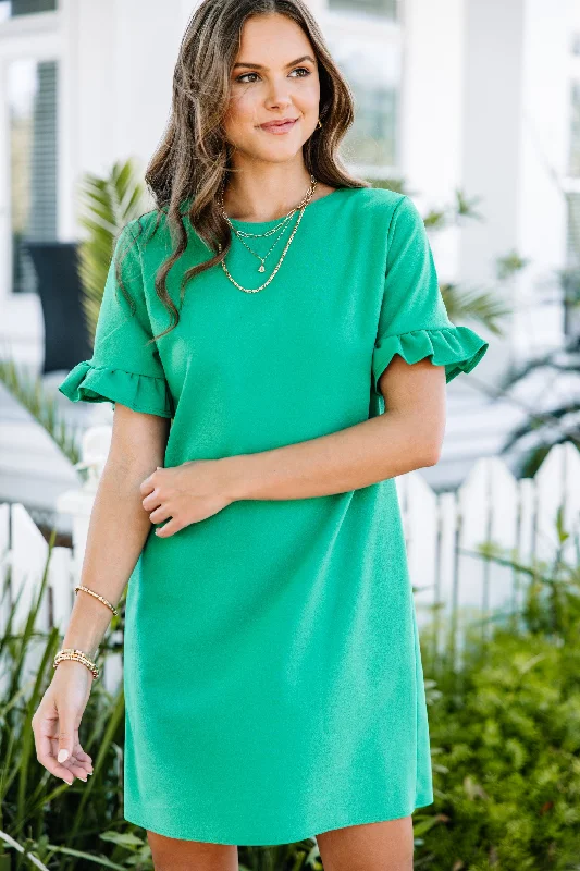 Can't Hide Kelly Green Ruffled Shift Dress