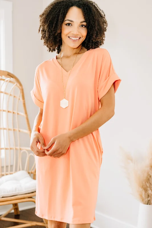 Everywhere You Go Coral Orange T-shirt Dress