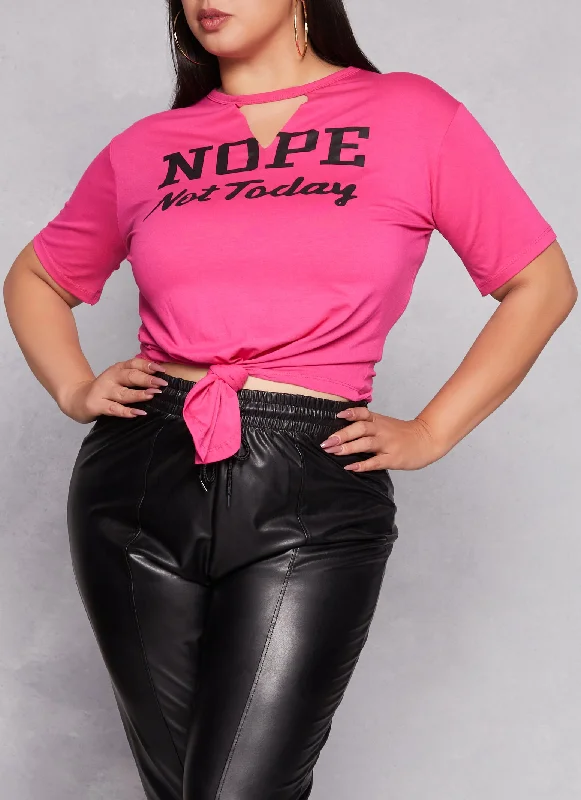 Plus Size Nope Not Today Keyhole Graphic Tee