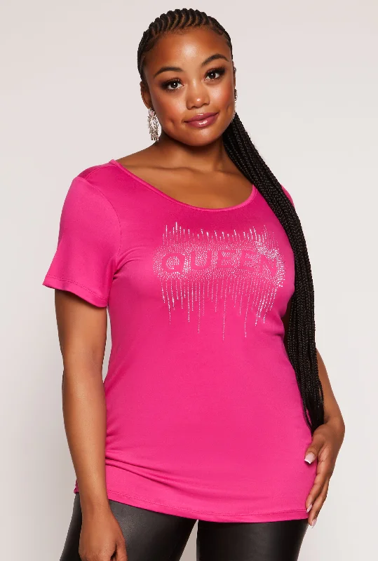 Plus Size Queen Rhinestone Graphic Tee