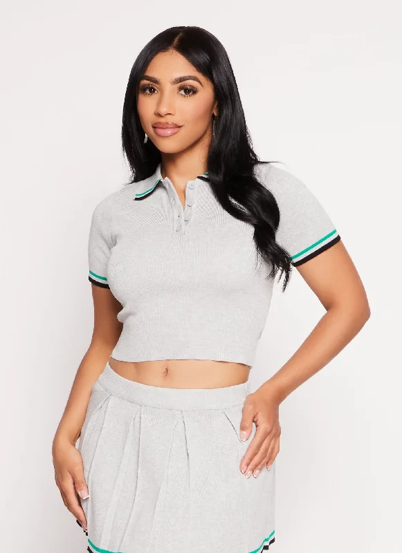 Daisy Varsity Striped Cropped Polo Shirt