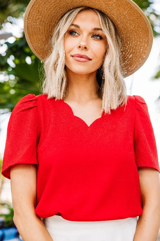 How To Love Tomato Red Scalloped Blouse