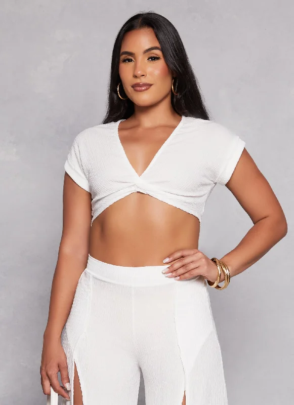 Fixed Cuff Twist Front Crop Top