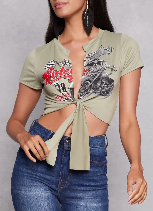 Rider Motorcycle Tie Front Graphic Tee