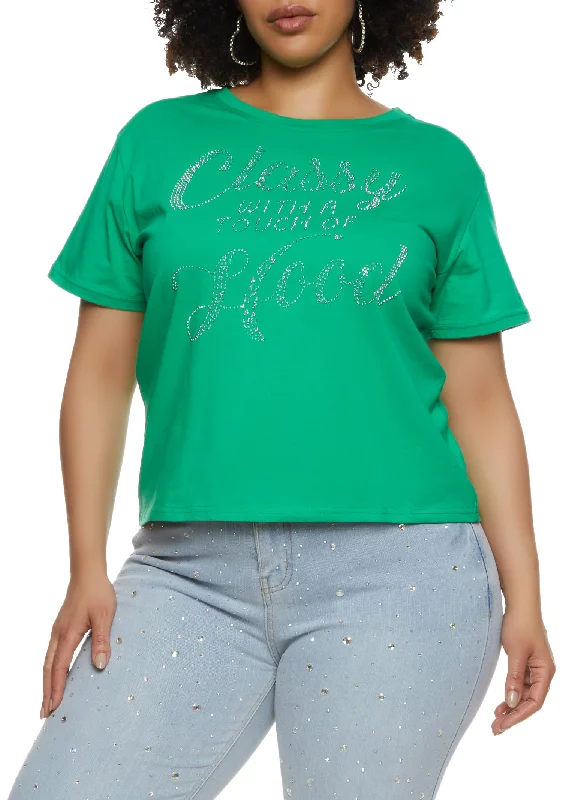 Plus Size Classy Rhinestone Graphic Tee