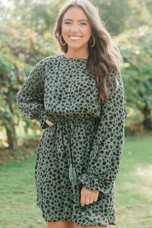 Make Your Point Olive Green Leopard Dress