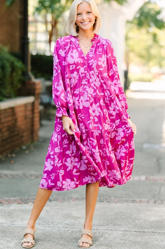 Never Leave You Behind Berry Purple Floral Midi Dress