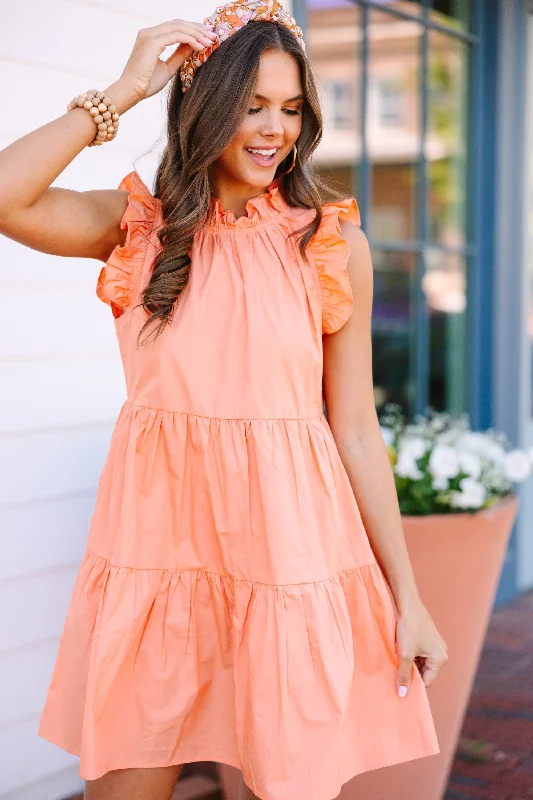 No Worries Orange Ruffled Dress