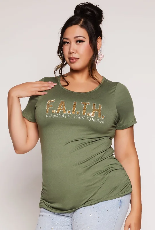 Plus Size Rhinestone Faith Graphic Top