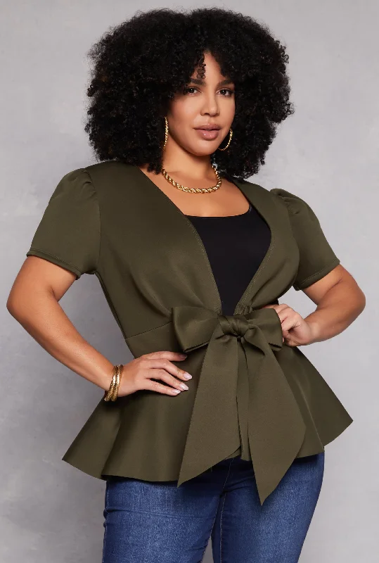 Plus Size Tie Waist Peplum Top