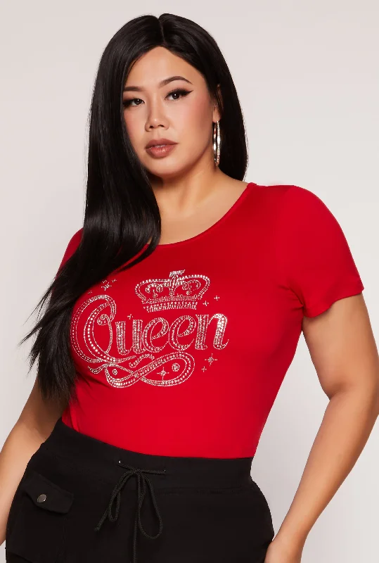 Plus Size Queen Rhinestone Ruched Graphic Tee