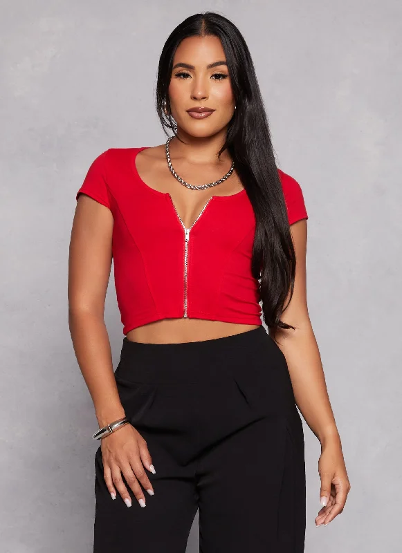 Zip Front Cropped T Shirt