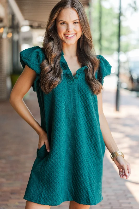 Something New Forest Green Textured Dress