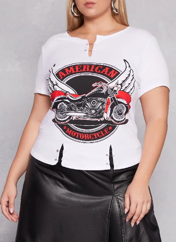 Plus Size American Motorcycle Safety Pin Graphic Tee