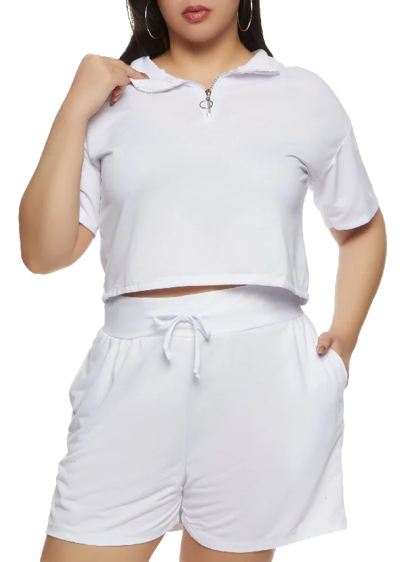 Plus Size Basic Zip Neck Crop Top