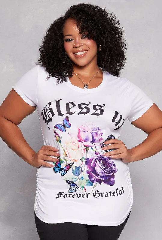 Plus Size Bless Up Ruched Graphic T Shirt