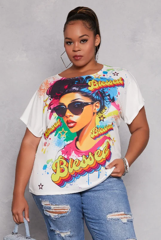 Plus Size Blessed Graphic Print Top