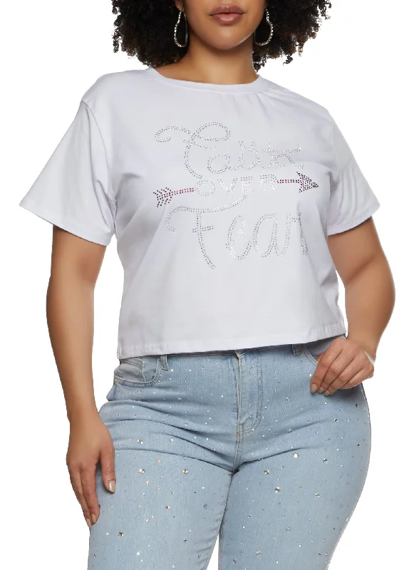 Plus Size Faith Over Fear Rhinestone T Shirt