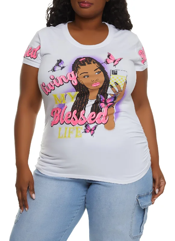 Plus Size Living My Blessed Life Short Sleeve Graphic Tee