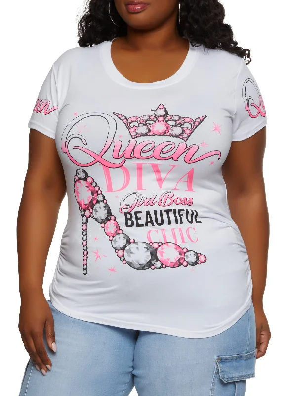 Plus Size Queen Diva Ruched Side Graphic Tee