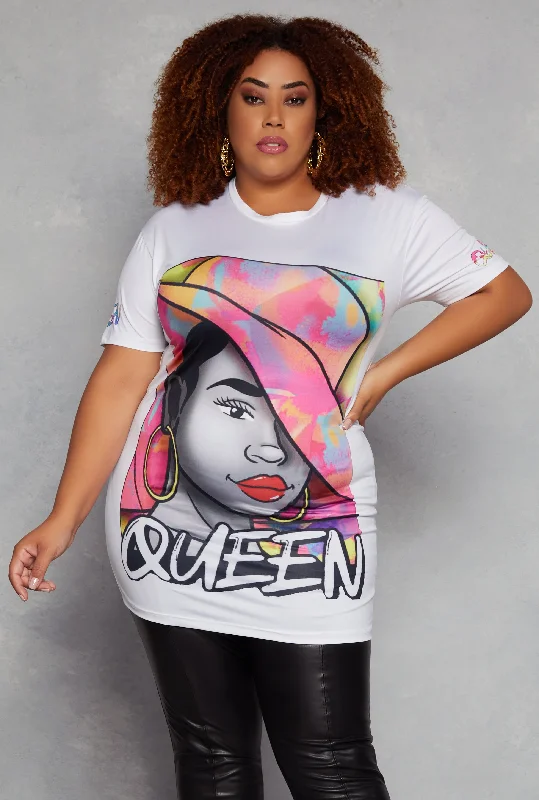 Plus Size Queen Tie Dye Face Graphic Tee