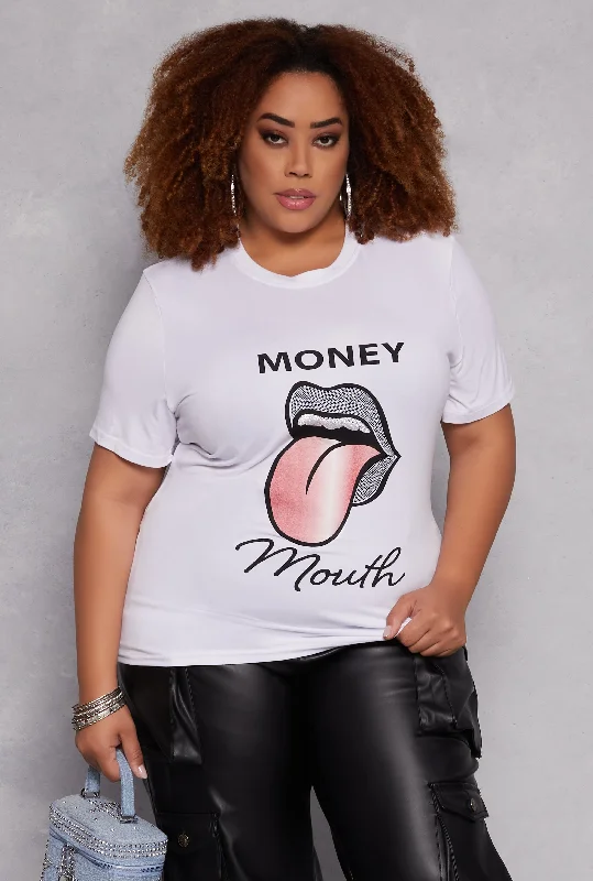 Plus Size Rhinestone Money Mouth Graphic Tee