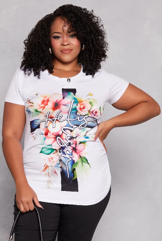 Plus Size Risen Ruched Graphic T Shirt