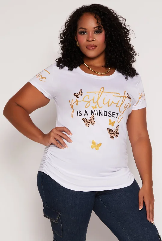 Plus Size Ruched Positivity Graphic T Shirt