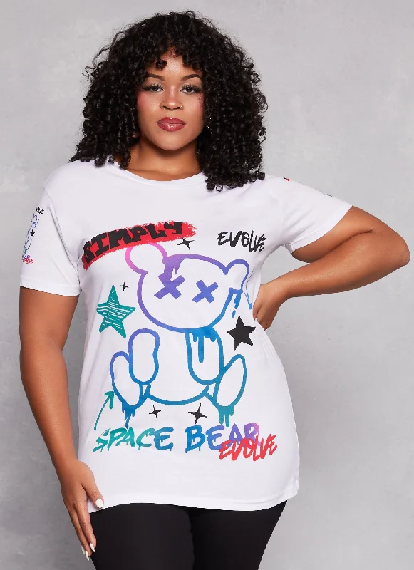 Plus Size Space Bear Graffiti Graphic Tee