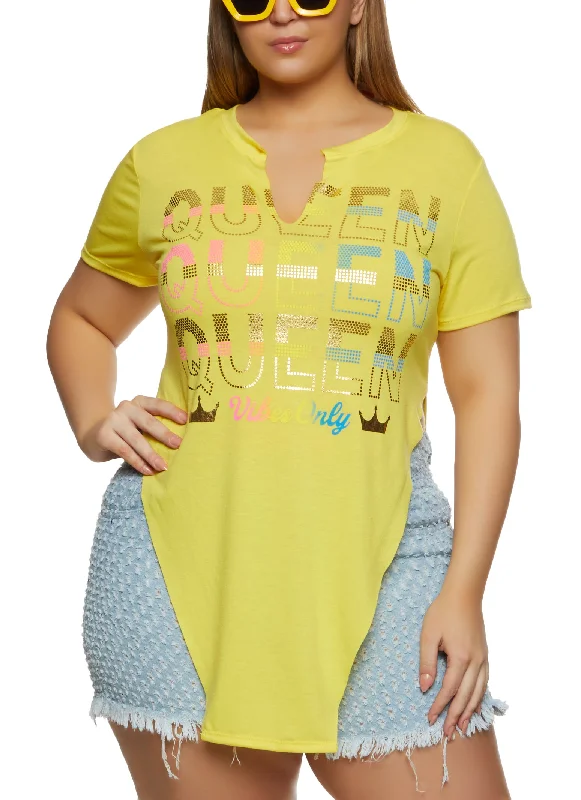 Plus Size Queen Vibes Hanky Hem Graphic Tee