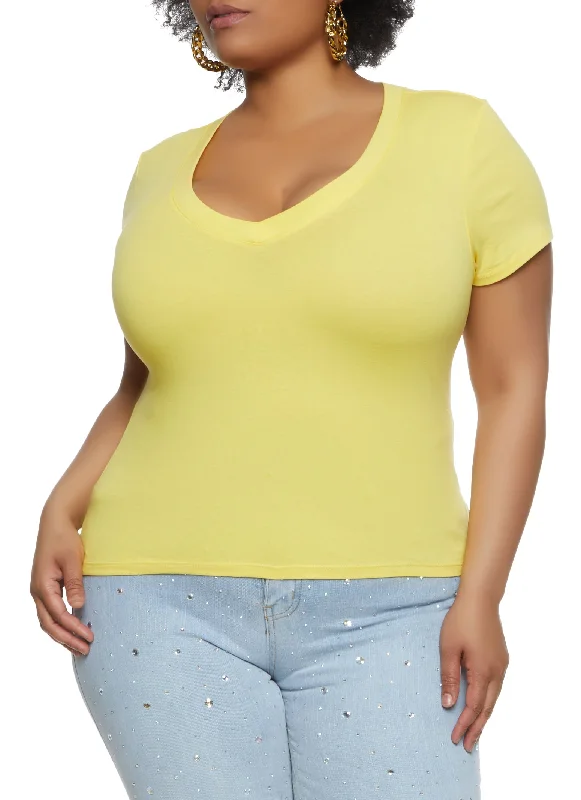 Plus Size V Neck Basic Tee