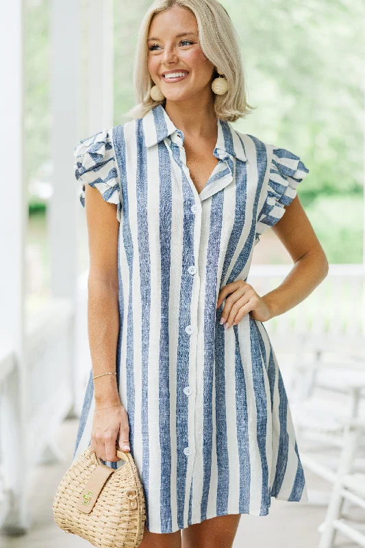 Your Chance Navy Blue Striped Dress