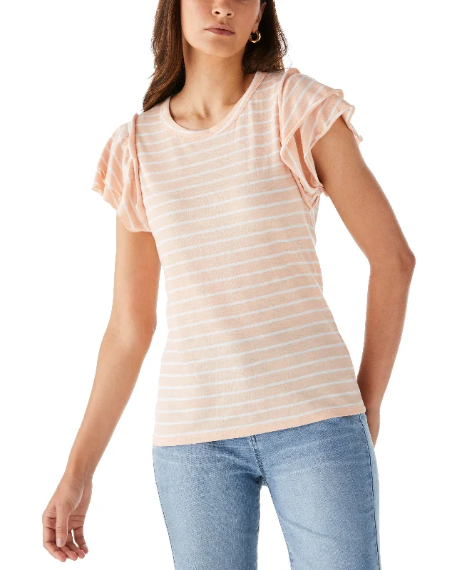 Petite Stripe Ruffle Sleeve Tee