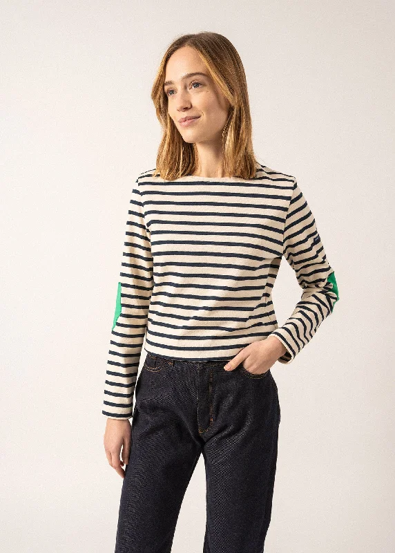 Vaujany striped sailor shirt - in thick cotton jersey, heart-shapes elbow patches (ECRU/MARINE/TREFLE)