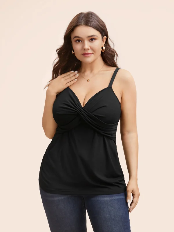 Deep V Neck Twist Gathered Cami Top