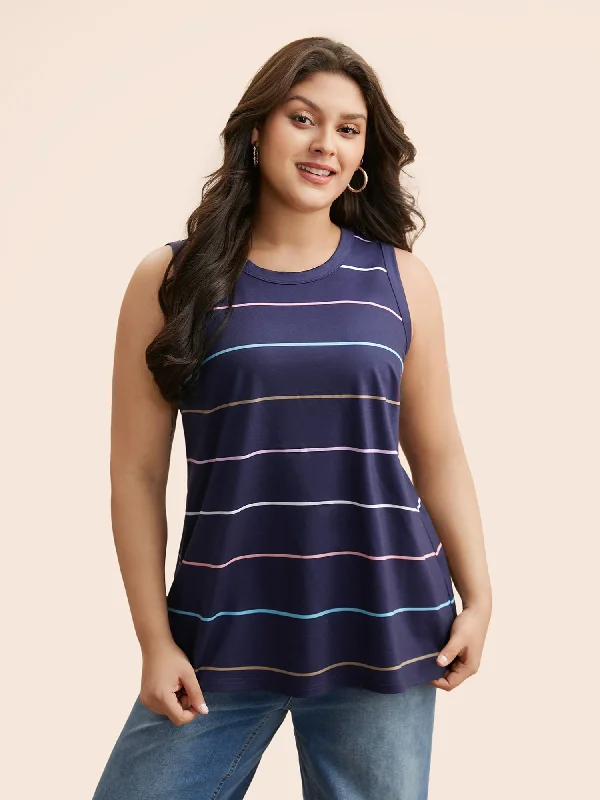 Round Neck Colored Striped Tank Top