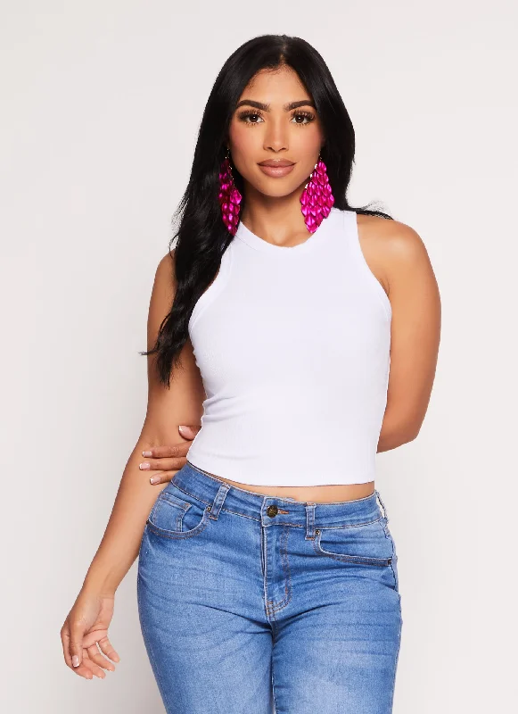 Basic High Neck Cropped Tank Top