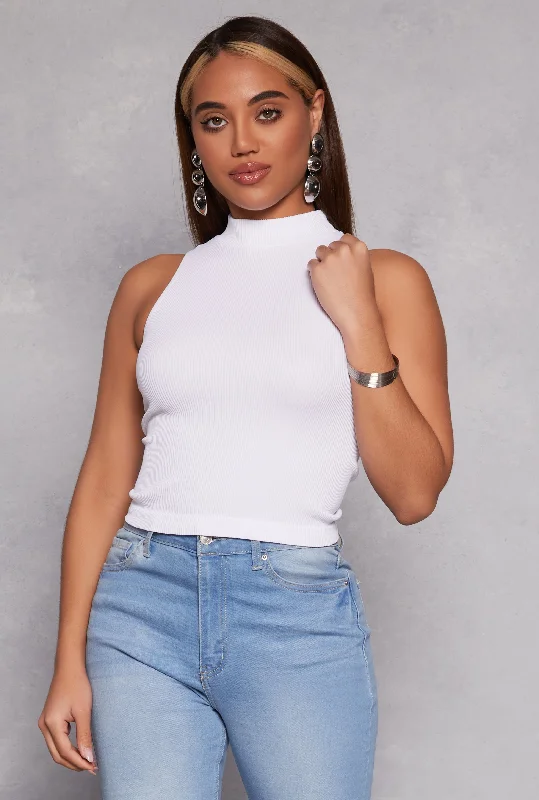 Seamless Ribbed Knit Mock Neck Top